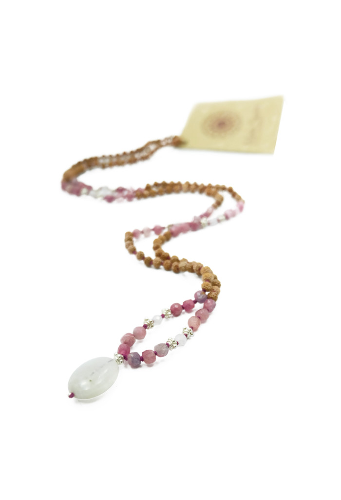 moonstone rudraksha pink tourmaline mala