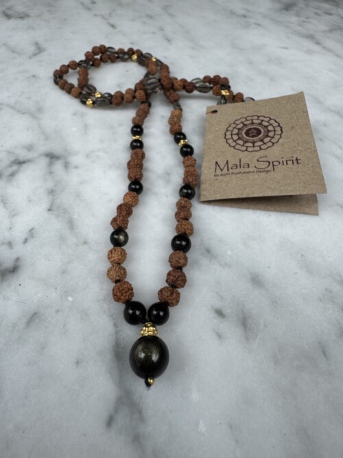 gold Obsidian und Rauchquartz Mala