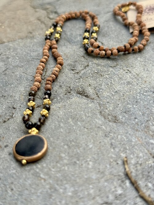 obsidian smokey quartz mala