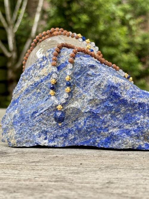 Lapislazuli Quarzkristall Mala Kette 4 Lapislazuli Quarzkristall Mala Kette