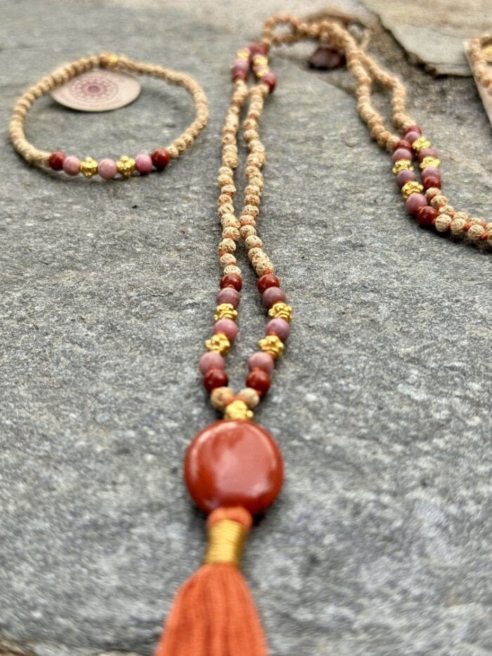 Rhodonite Red Jasper Rudrani mala and bracelet